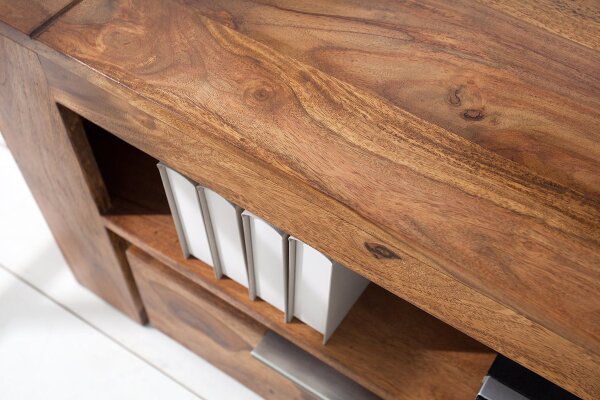 Buffet TV en bois de sheesham 130 x 45 cm tiroirs grand compartiment