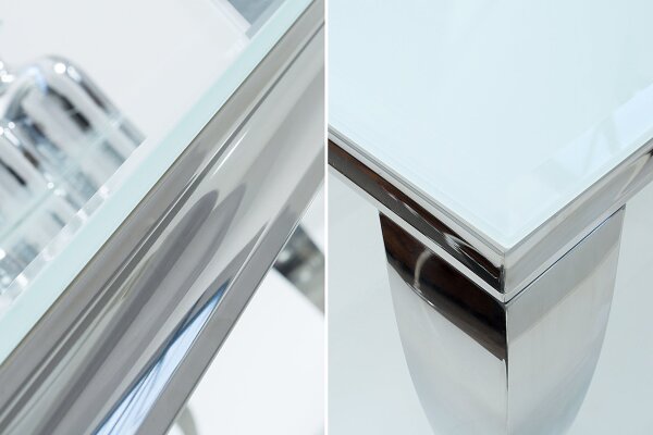 Table de salle à manger céramique verre dur métal en blanc argenté 180x90 cm