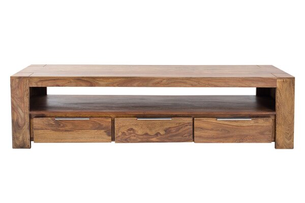 TV Lowboard Holz Sheesham 170 cm breit Schubladen großes Fach