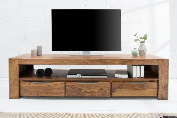TV Lowboard Holz Sheesham 170 cm breit Schubladen großes Fach