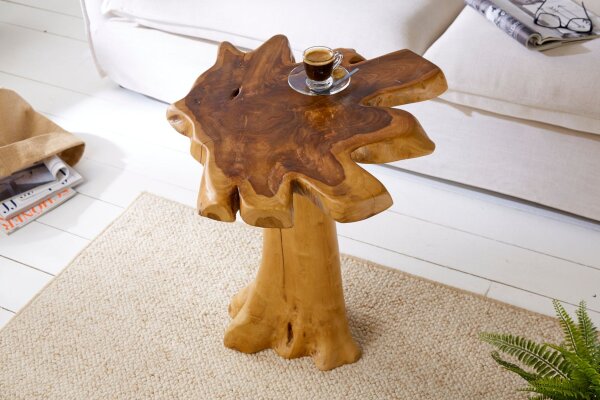 Table dappoint en teck 50x50 cm travail manuel tranche darbre