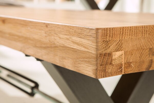 Sitzbank Holz (Wildeiche) Metall 180 x 40 cm