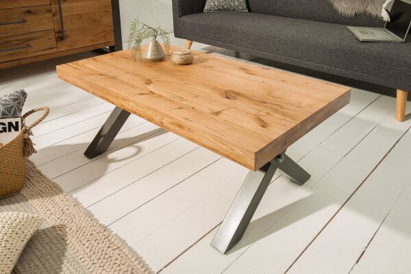 Table basse bois (chêne sauvage) métal 110 x 60 cm