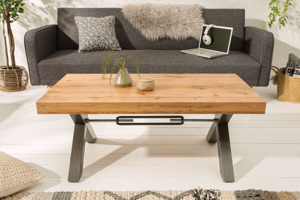 Table basse bois (chêne sauvage) métal 110 x 60 cm