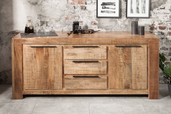 Buffet en bois de manguier 174 x 76 cm fait main tiroirs portes