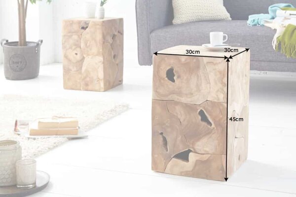 Table dappoint en teck rondelles darbre 30x30 cm artisanales