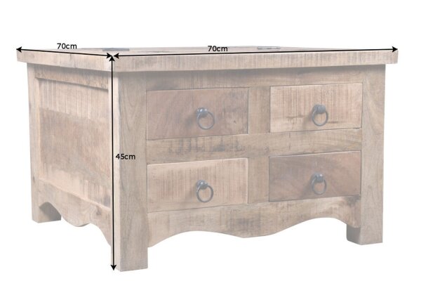Table basse avec tiroir Mango bois métal naturel 70x70 cm