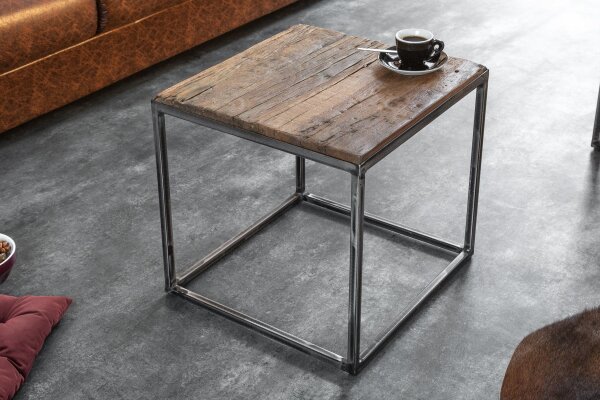 Beistelltisch Recyceltes Holz Metall 40x40 cm Handarbeit