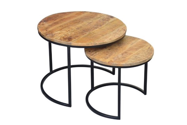 Set de 2 tables dappoint rondes en bois de manguier et métal