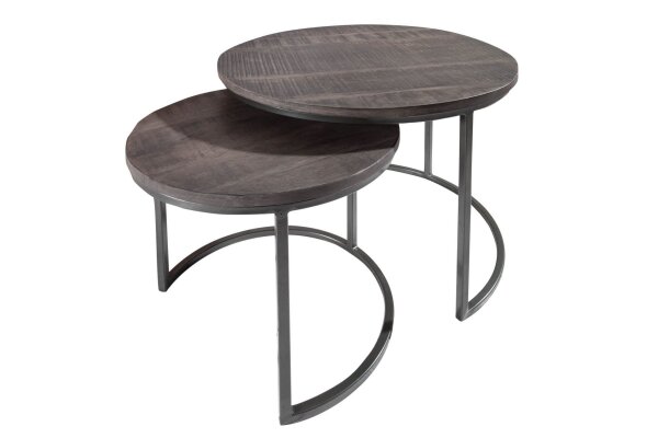 Set de 2 tables dappoint en bois de manguier et métal gris noir