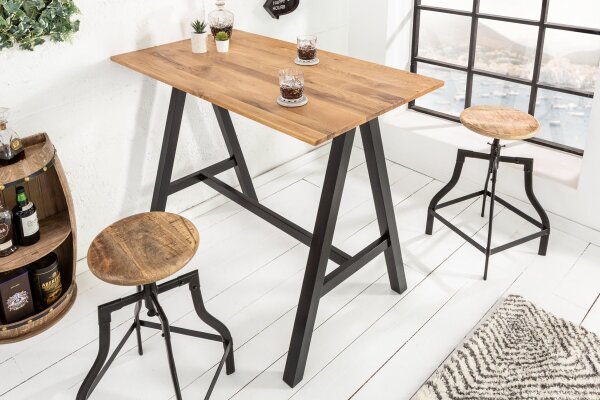 Table de bar bois (chêne sauvage) métal 120 x 70 cm