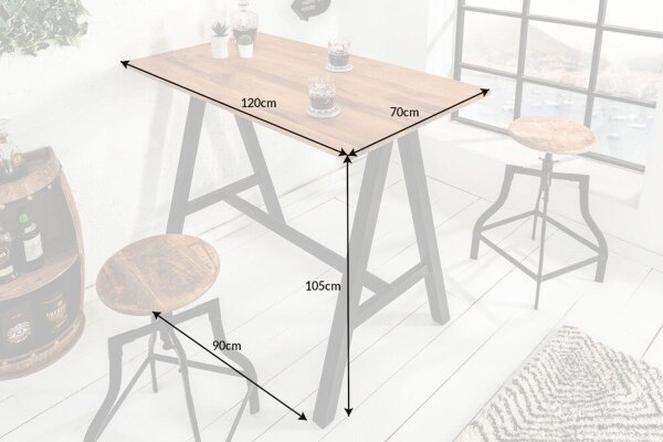 Table de bar bois (chêne sauvage) métal 120 x 70 cm