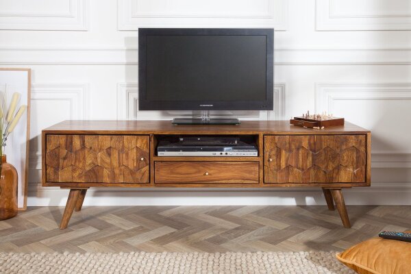 TV Lowboard Golz Sheesham 140 cm de large Façades 3D massives