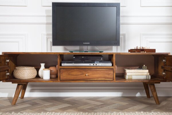 TV Lowboard Golz Sheesham 140 cm de large Façades 3D massives