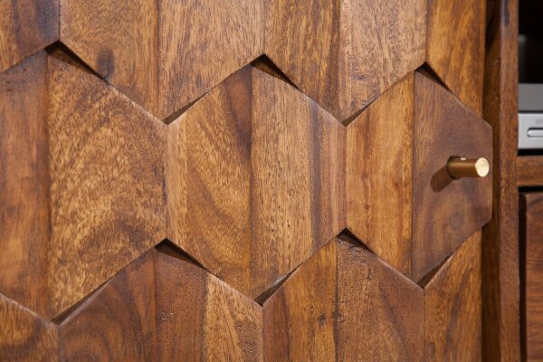 TV Lowboard Golz Sheesham 140 cm de large Façades 3D massives