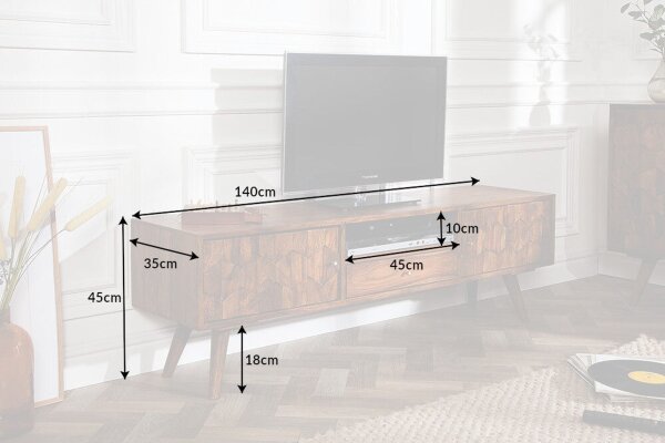 TV Lowboard Golz Sheesham 140 cm de large Façades 3D massives