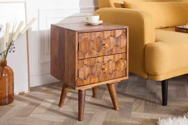 Table de chevet avec tiroir en bois de sheesham naturel 40x35 cm