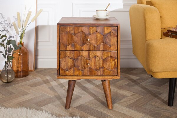 Table de chevet avec tiroir en bois de sheesham naturel 40x35 cm