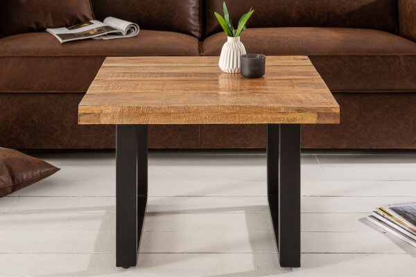 Couchtisch Mango Holz Metall 60 x 60 cm Kufengestell
