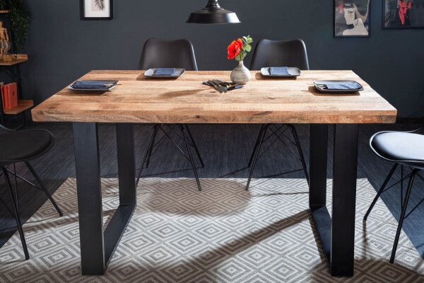 Table de salle à manger mangue bois métal 120 x 80 cm piétement traîneau