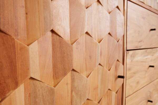 Highboard Holz Akazie 118 x 140 cm 3D-Front Schubladen Türen
