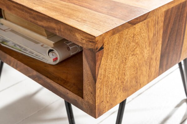 Table dappoint bois de sheesham métal 45 x 35 cm