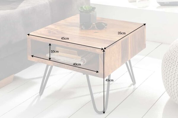 Table dappoint bois de sheesham métal 45 x 35 cm