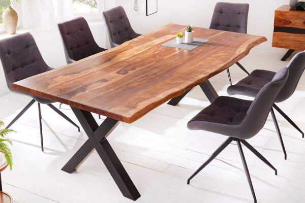 Table de salle à manger en bois de sheesham et métal, bord darbre 180 x 90 cm