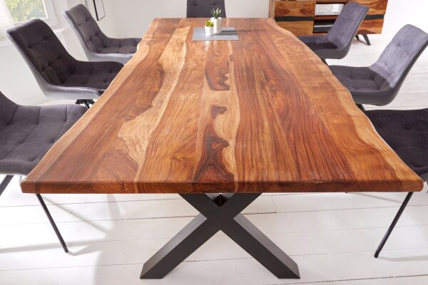 Table de salle à manger en bois de sheesham et métal, bord darbre 180 x 90 cm