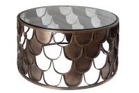 Couchtisch Hartglas Metall in Messing Antik 60x60 cm