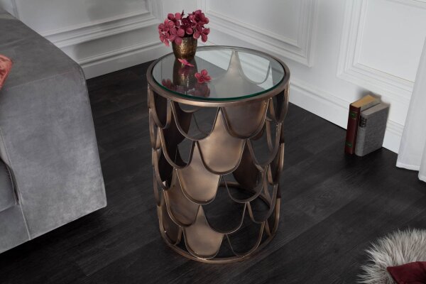 Beistelltisch Hartglas Metall in Messing Antik 40x40 cm
