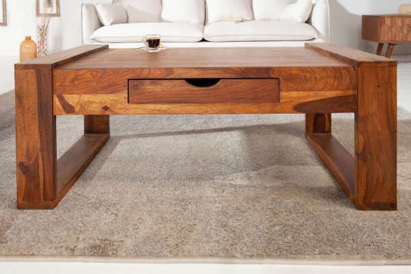 CouchtischSheesham Holz mit Schublade Natur 100x50 cm