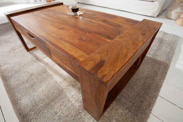 CouchtischSheesham Holz mit Schublade Natur 100x50 cm