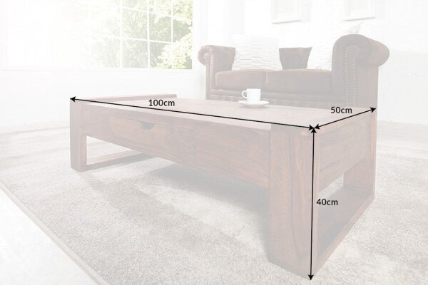 CouchtischSheesham Holz mit Schublade Natur 100x50 cm