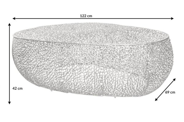 Table basse en métal argenté 122 x 122 cm artisanale