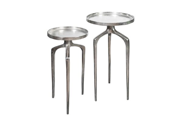 Beistelltisch 2er Set rund Metall in Silber Handarbeit