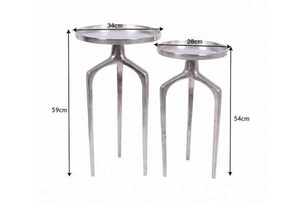 Beistelltisch 2er Set rund Metall in Silber Handarbeit