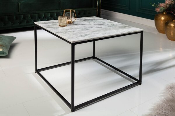 Table basse en marbre métal blanc noir 50 x 50 cm