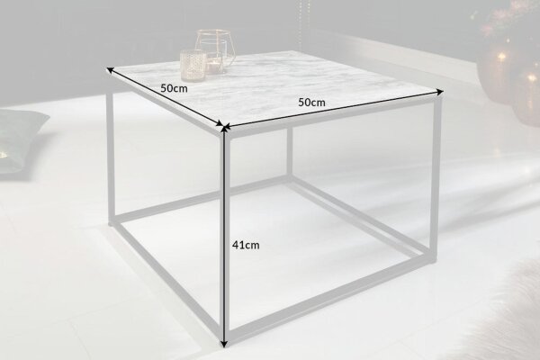 Table basse en marbre métal blanc noir 50 x 50 cm