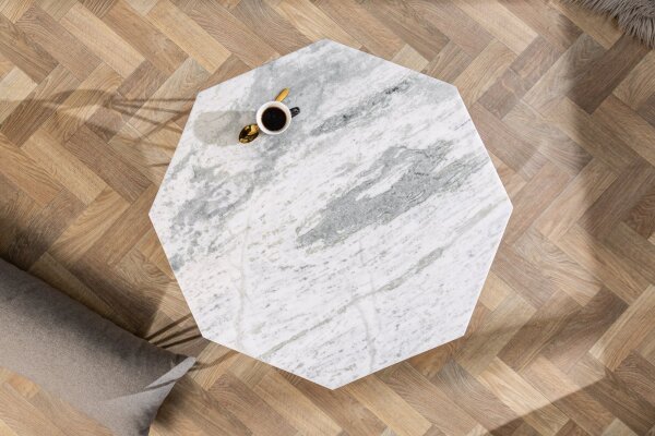 Table basse en marbre métal blanc noir 70 x 70 cm