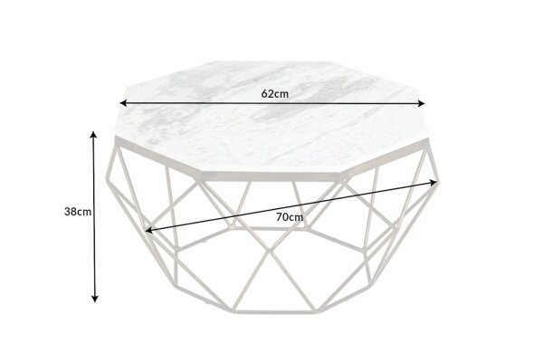 Table basse en marbre métal blanc noir 70 x 70 cm