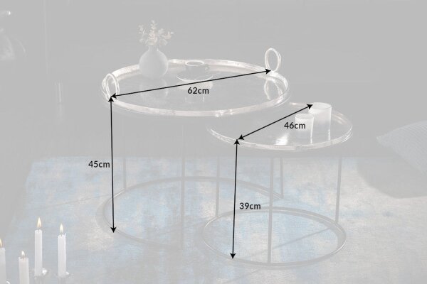 Set de 2 tables dappoint avec plateaux Métal argenté noir