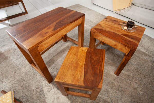 Set de 3 tables dappoint en bois de sheesham naturel