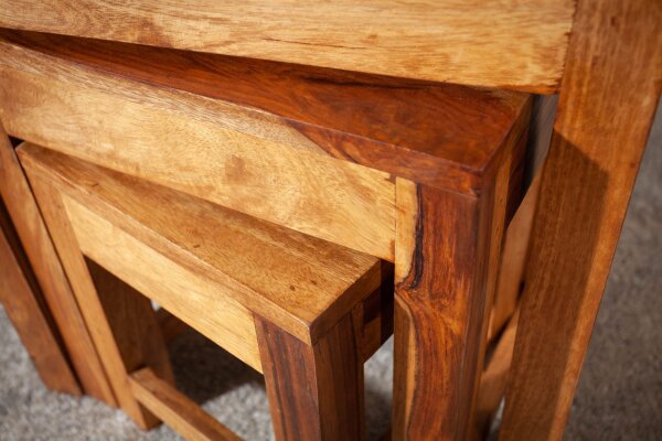 Set de 3 tables dappoint en bois de sheesham naturel