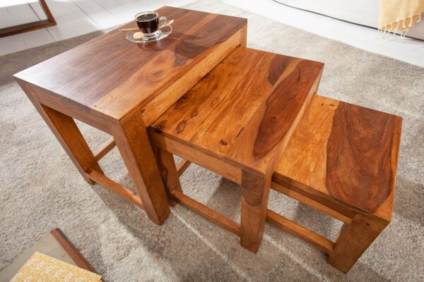 Set de 3 tables dappoint en bois de sheesham naturel