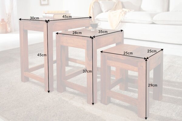 Set de 3 tables dappoint en bois de sheesham naturel