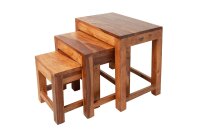 Set de 3 tables dappoint en bois de sheesham naturel