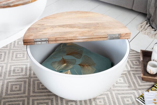 Table coffre ronde Ø 61 cm Mango bois métal travail manuel