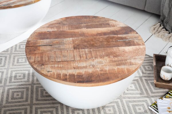 Table coffre ronde Ø 61 cm Mango bois métal travail manuel