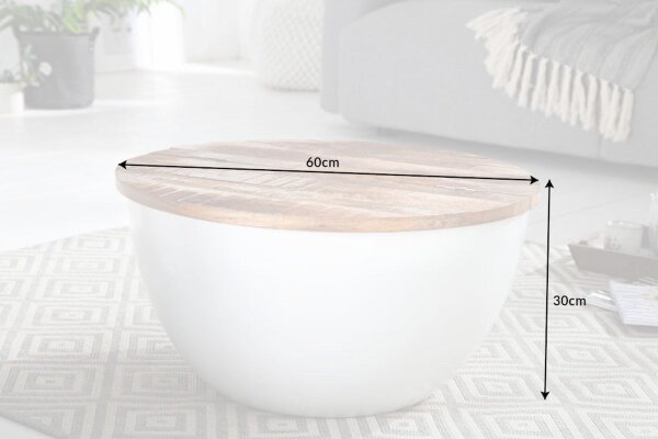 Table coffre ronde Ø 61 cm Mango bois métal travail manuel